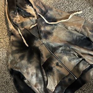 Black and Brown Tie-Dye Sweatshirt with Full-Zip